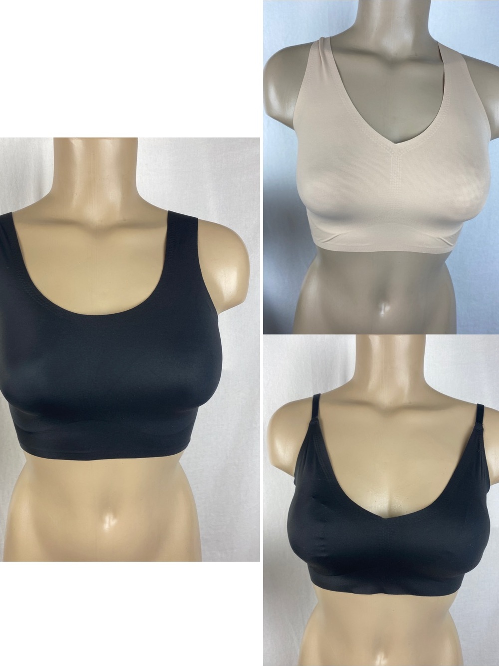 True & Co. SET of 3 Black & Nude Seamless Bras S